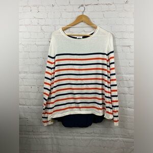 Crown & Ivy Sweater Womens White Blue Orange Striped Long Sleeve (READ)